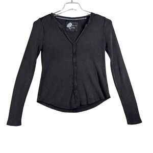 Pilcro Thermal Top Long Sleeve V Neck Casual Layering Shirt Black Gray‎ Small